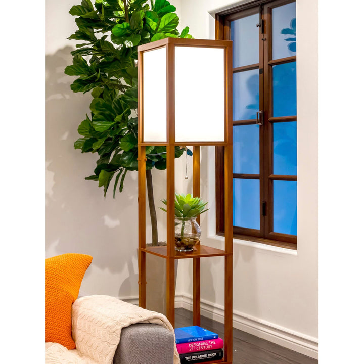 Shelf Led Floor Lamp Walnut Brown Traditional Bulbs Included Energy Efficient - Diamond Home USA