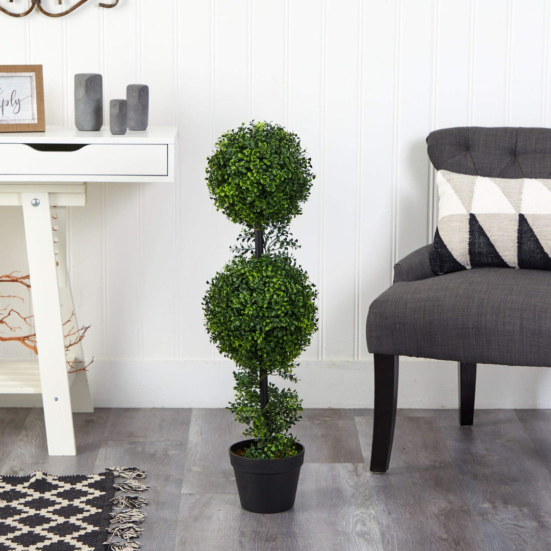 34" Boxwood Double Ball Topiary Artificial Tree (Indoor/Outdoor) 6" Black - Diamond Home USA