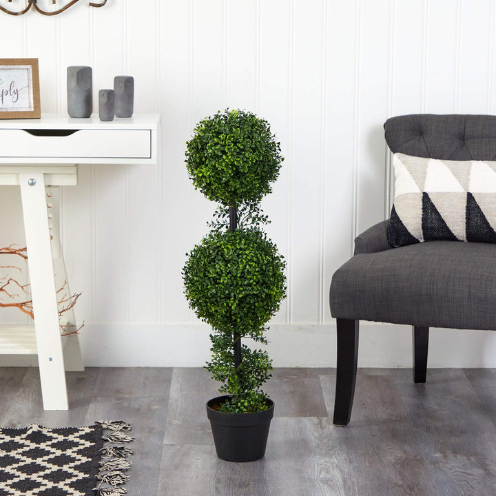 34" Boxwood Double Ball Topiary Artificial Tree (Indoor/Outdoor) 6" Black - Diamond Home USA