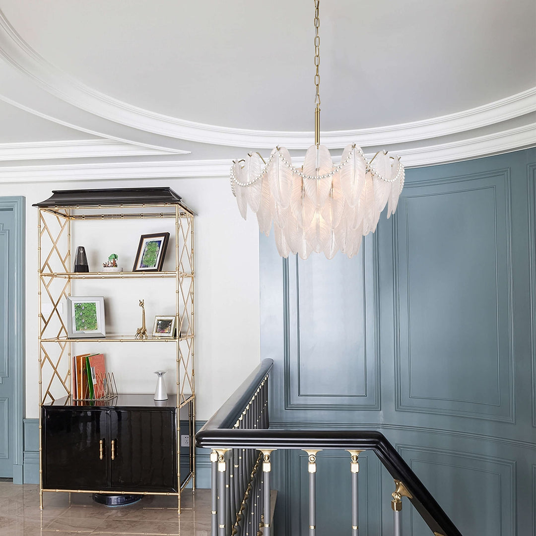 The Lighting Store Paula Brushed Shiny Brass 7-Light Glass Feather-Shaped - Diamond Home USA