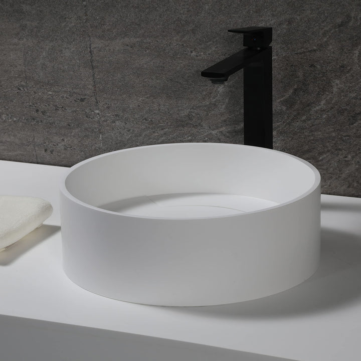 15" Round White Matte Solid Surface Resin Sink Stone