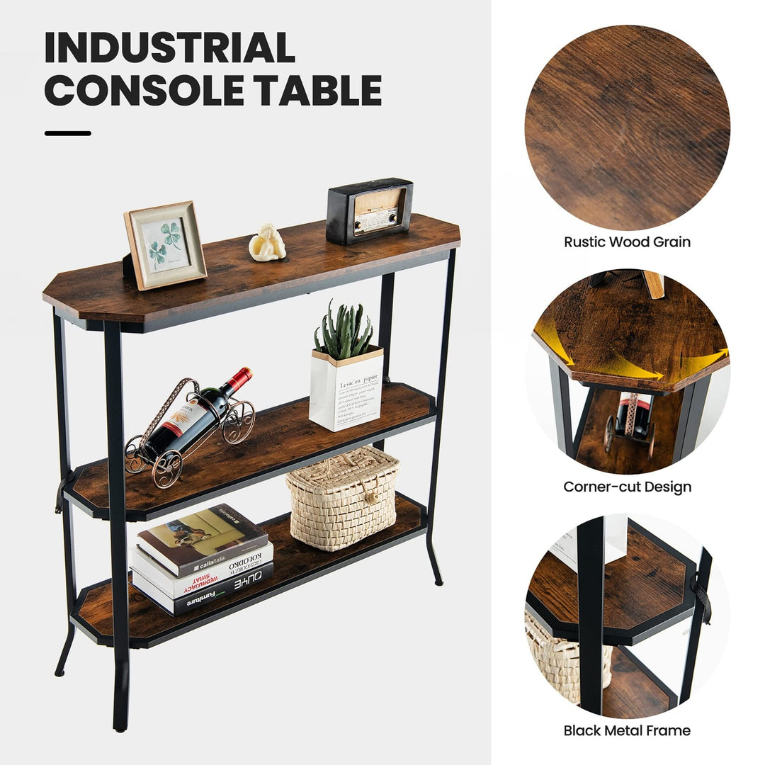 Hallway Table 3 Tier Narrow Couch Side with Storage Shelf Brown Industrial Steel - Diamond Home USA