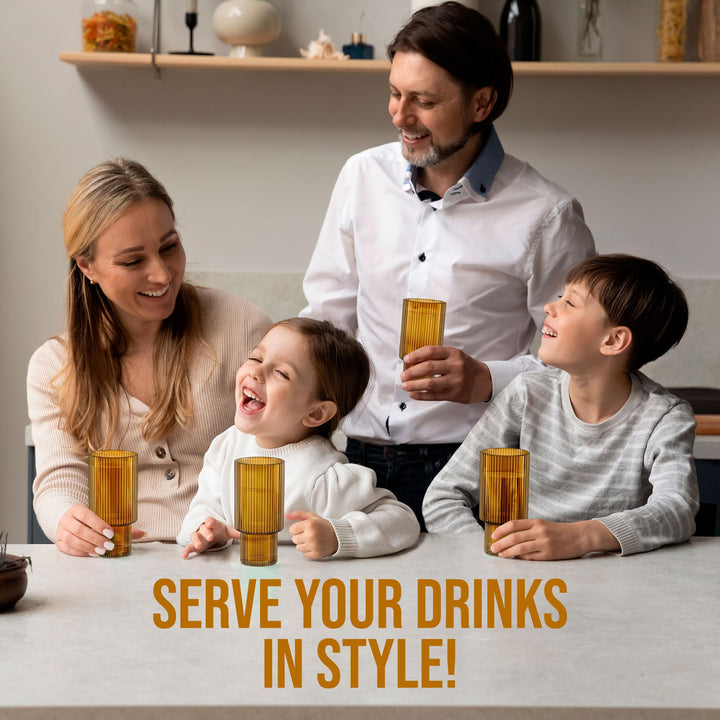 American Atelier Vintage Art Deco Fluted Drinking Glasses|Ribbed Glassware for 11 oz. - Amber - Diamond Home USA