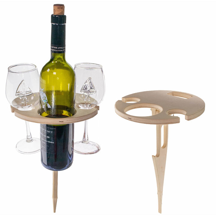 Portable Outdoor Wine Table with Bottle Holder Foldable Mini Wooden Glass Rack