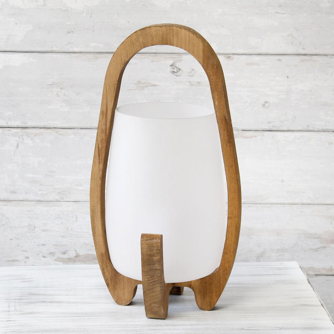 15" Wood Frame and Handle Table Desk Lamp Natural Wood/Frosted Glass - Diamond Home USA