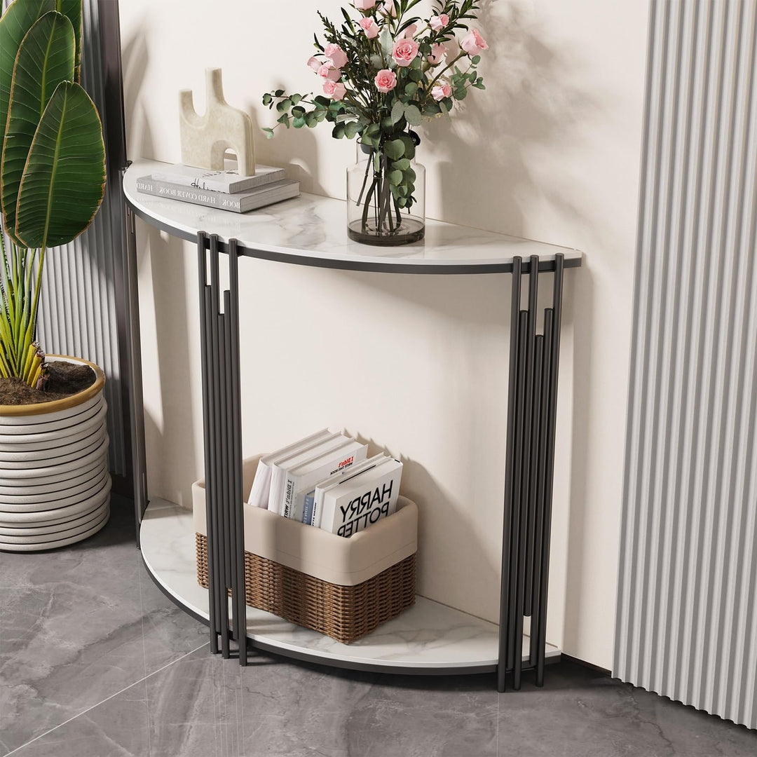 Half-Moon Shape Marble Console Table White Modern Contemporary Semi-Circle - Diamond Home USA