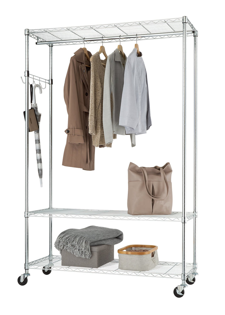 TRINITY Eco Rolling Garment Rack with Shelves Hooks for Clothing - Diamond Home USA
