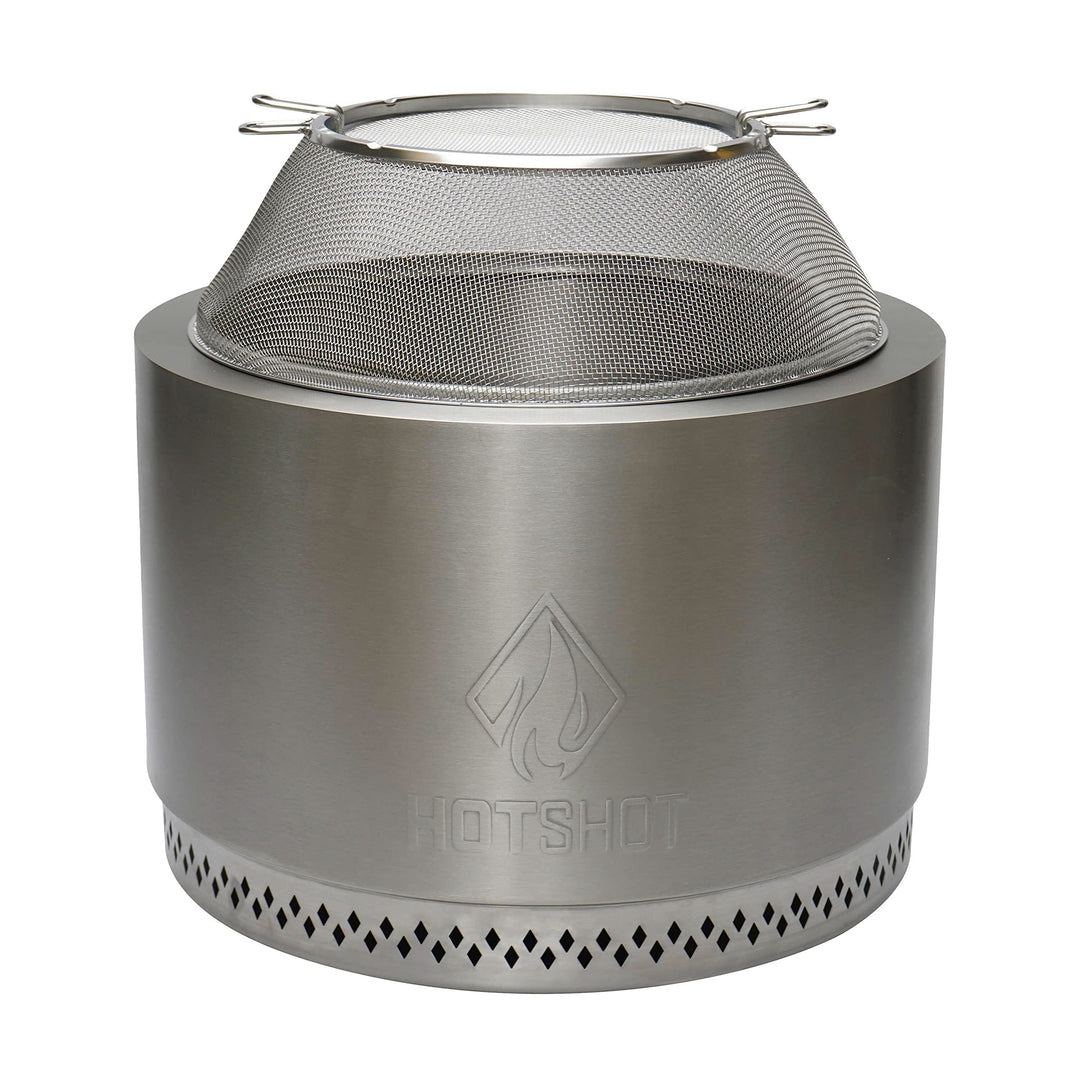 15" Hotshot Wood Burning Fire Pit Mesh Screen Silver Round Stainless Steel - Diamond Home USA