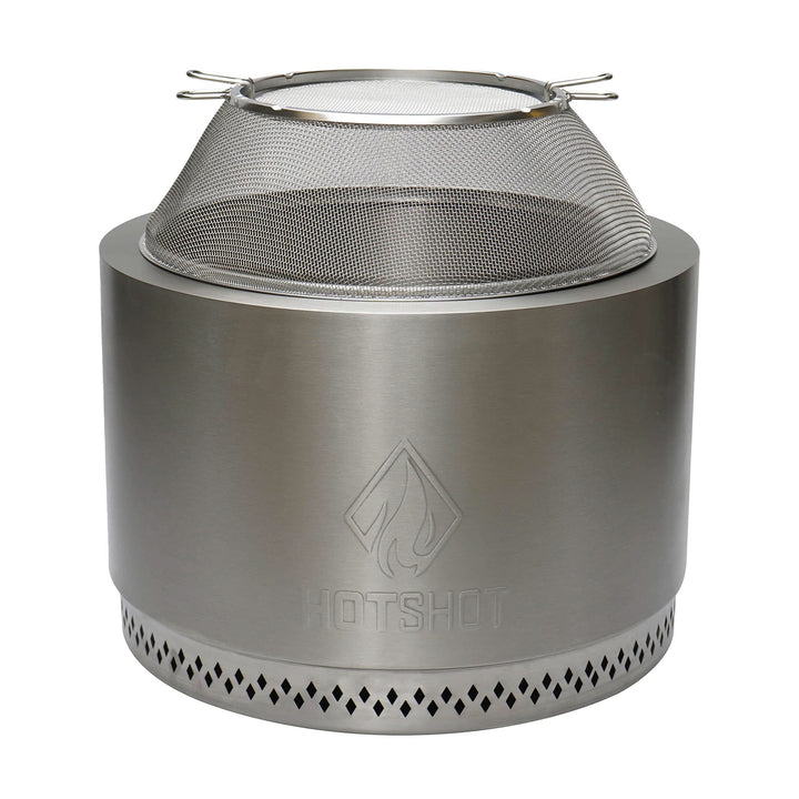 15" Hotshot Wood Burning Fire Pit Mesh Screen Silver Round Stainless Steel - Diamond Home USA