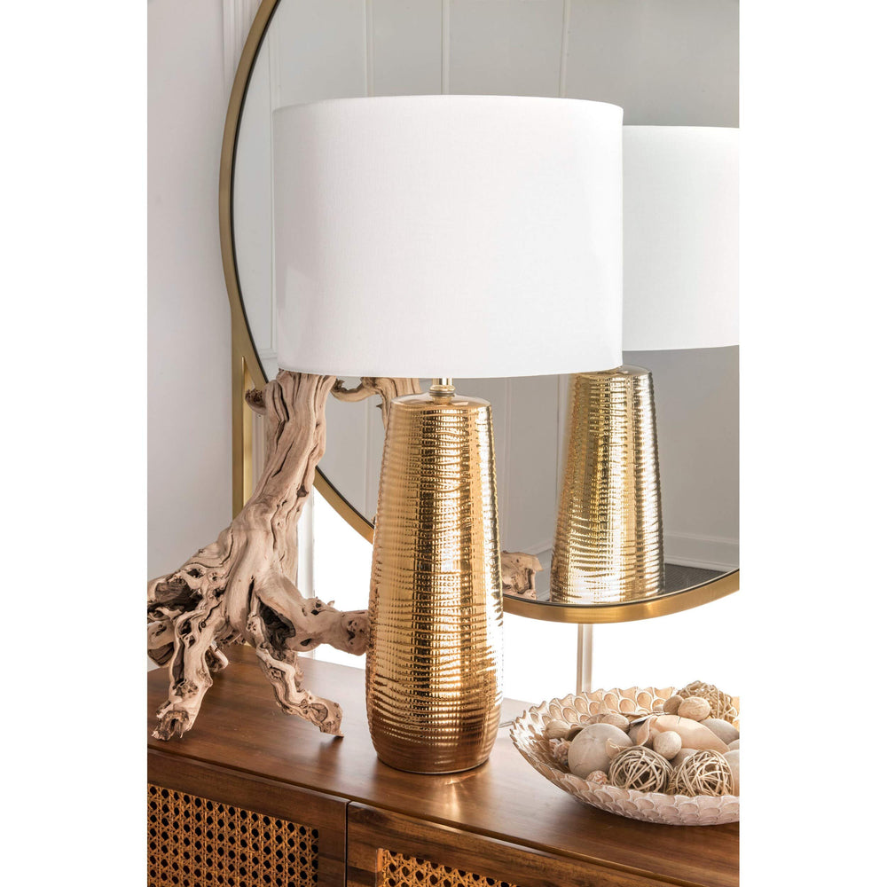 26'' Ceramic Linen Shade Golden able Lamp Gold Mid-Century Modern Shabby Chic - Diamond Home USA