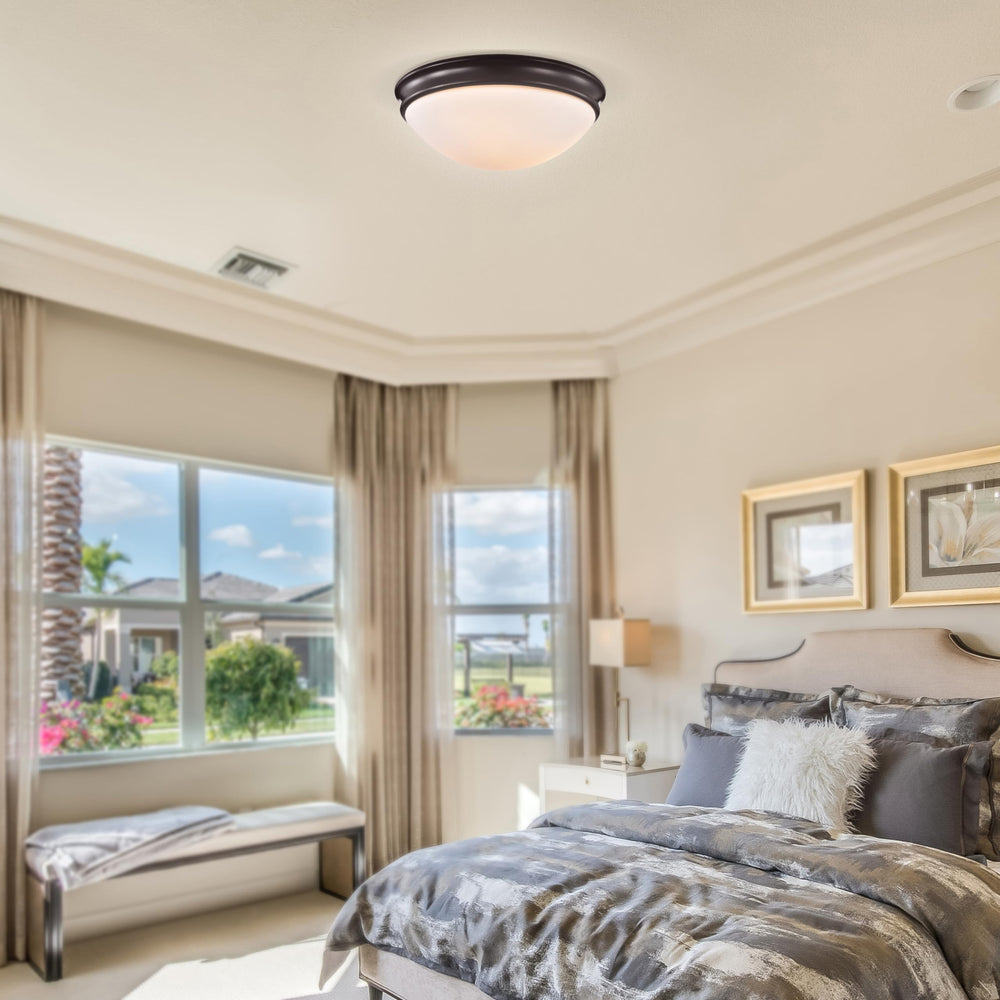 Oil Rubbed Bronze 15 in. 3-Light Modern Flush Mount with White Glass Shade Dia X - Diamond Home USA