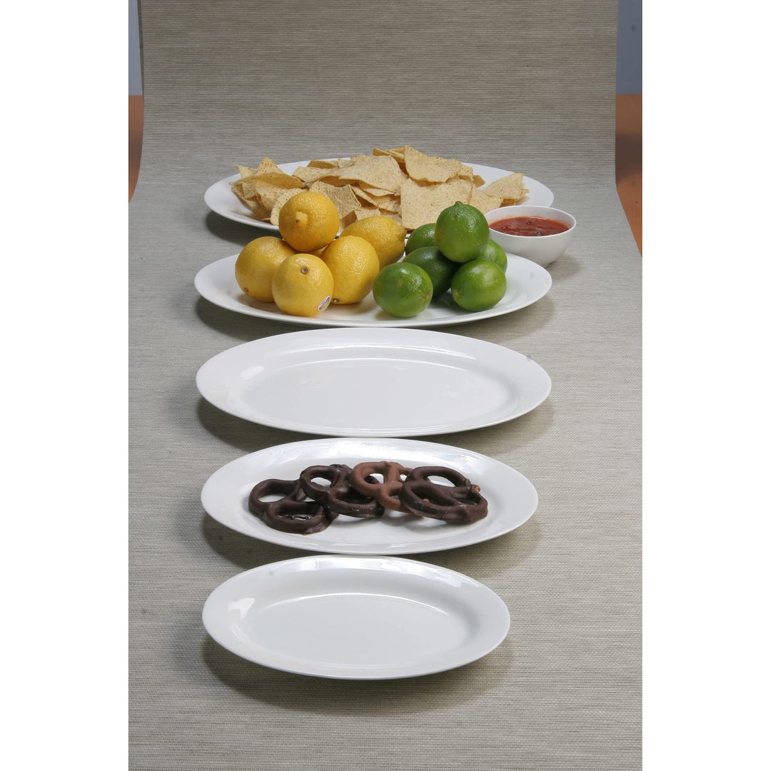 Oval Serving Platter 14" White Solid Casual Modern Contemporary Bone China 1 - Diamond Home USA