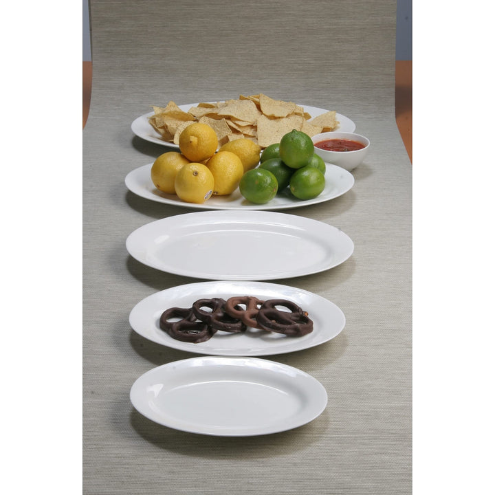 Oval Serving Platter 14" White Solid Casual Modern Contemporary Bone China 1 - Diamond Home USA