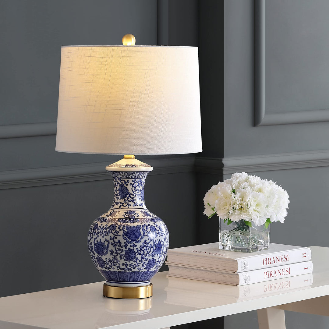 25.25" Ceramic/Metal Led Table Lamp Blue/White (Set of 2) Blue White Glam - Diamond Home USA