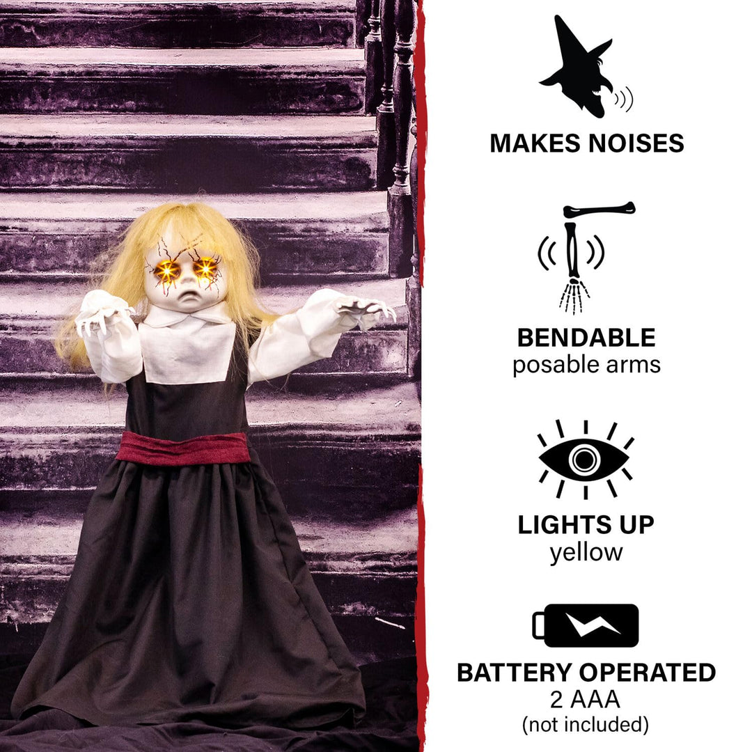 Haunted Hill Farm Scary Haunted Doll Prop with Touch Activated Lights and - Diamond Home USA