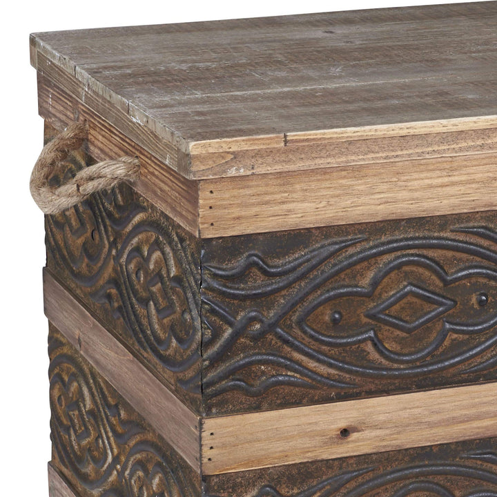 Wood/Metal Banded Storage Trunk Metal Wood - Diamond Home USA