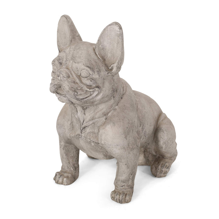Christopher Knight Home Susan Outdoor French Bulldog Garden Statue Rustic Rustic White + Green