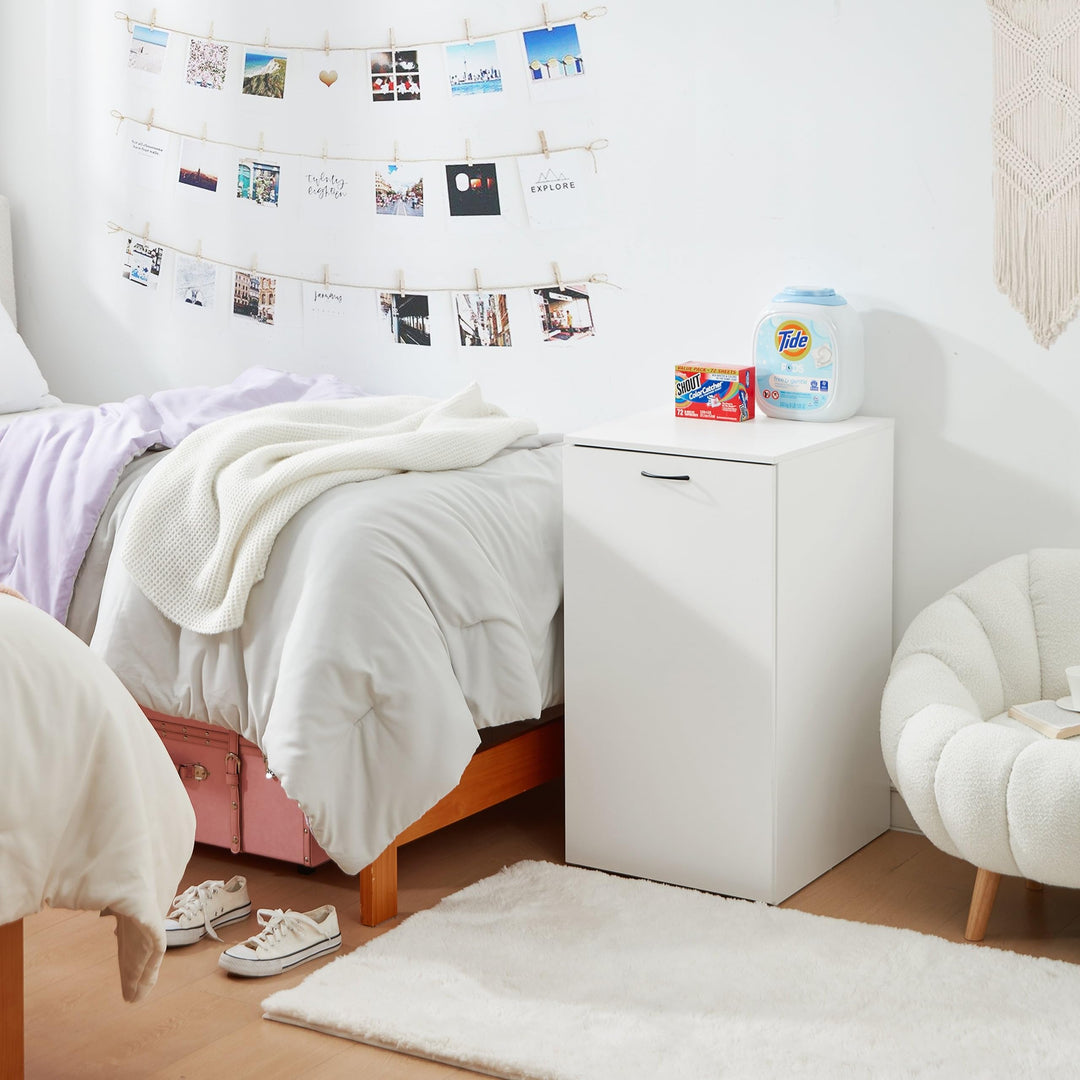 Hidden Laundry Cabinet White Wood Rolling