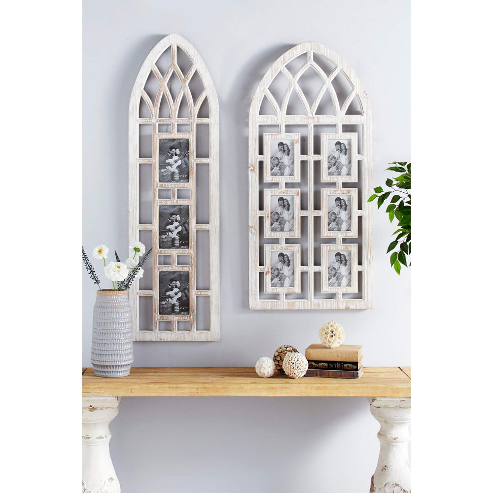 Whitewashed Cathedral Wood Picture Frame Photo Collage Wall W 6 Holders 19" X - Diamond Home USA