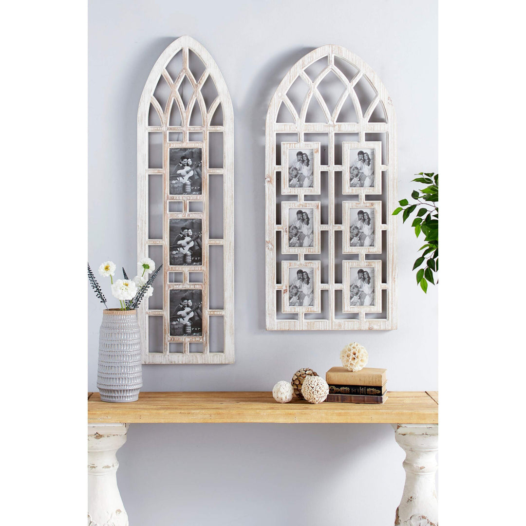 Whitewashed Cathedral Wood Picture Frame Photo Collage Wall W 6 Holders 19" X - Diamond Home USA