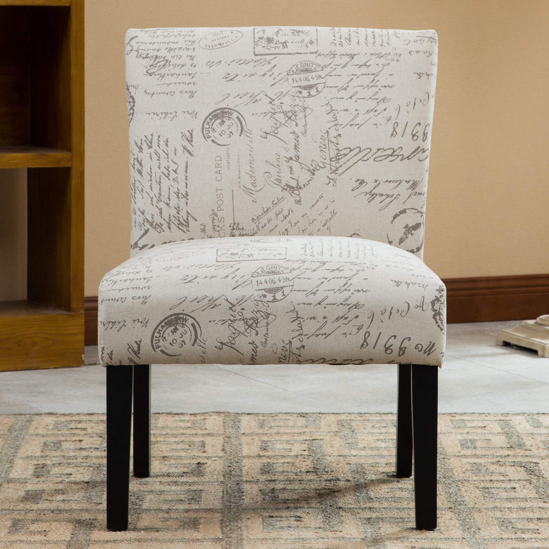 English Letter Print Fabric Armless Accent Chair Beige Cream Floral Casual Beige/Espresso - Diamond Home USA