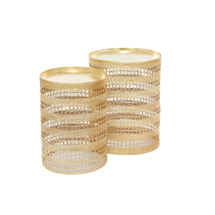 Gold Iron Transitional Accent Table (Set of 2) 14 X 18 Round Goldtone Finish - Diamond Home USA