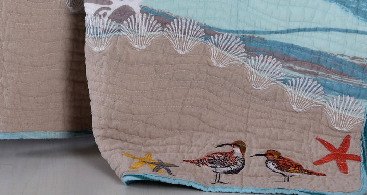 Coastal Seaside Cottage Quilt Lap Throw anket Sea Shell Print Pattern Ocean - Diamond Home USA