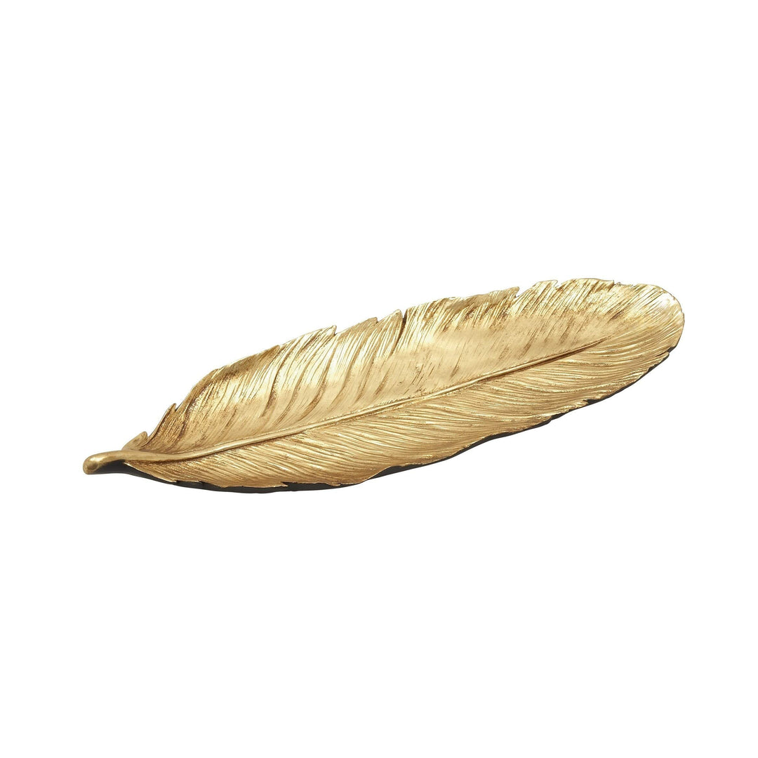 Kitty Ps Gold Feather Tray Black Glam Acacia Stone Wood Natural Finish - Diamond Home USA