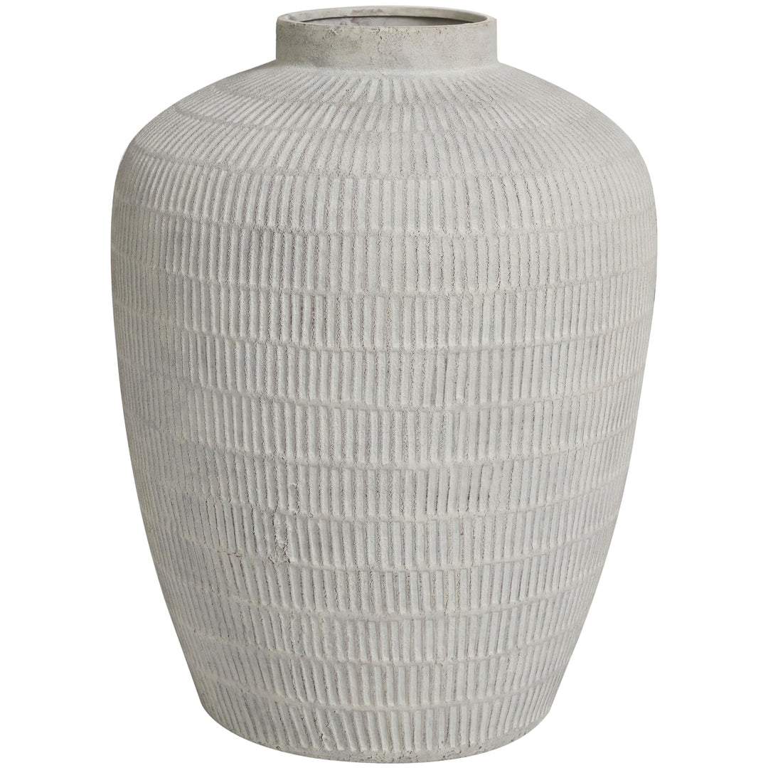 Cream Ceramic Textured Vase with Linear Pattern Off/White - Diamond Home USA