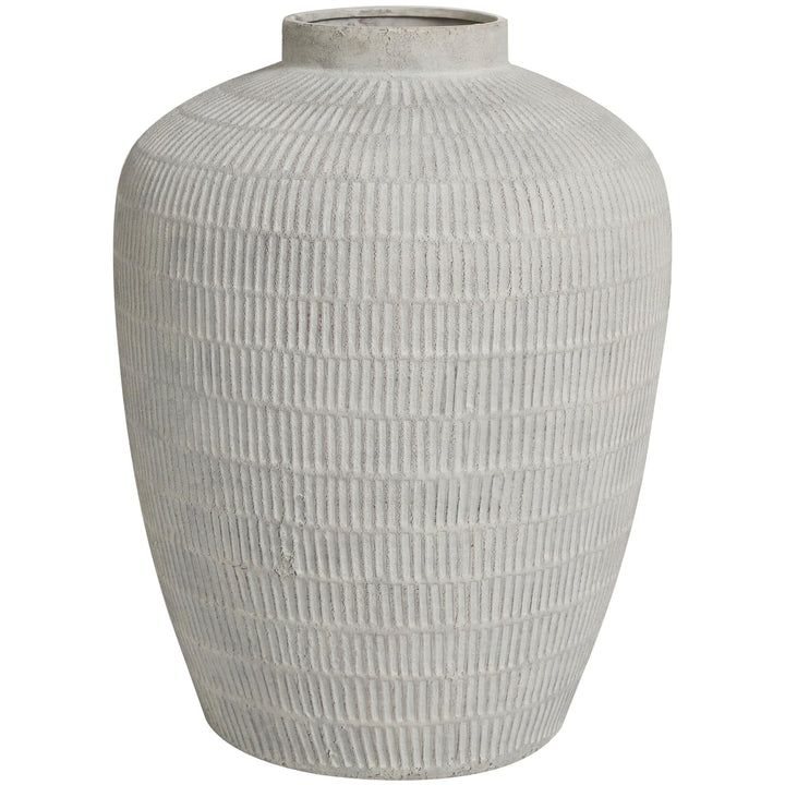 Cream Ceramic Textured Vase with Linear Pattern Off/White - Diamond Home USA