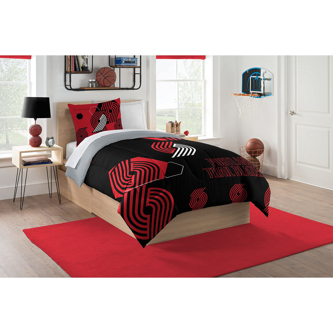 Trailblazers Hexagon Twin Comforter Set Black Sports Collegiate Casual