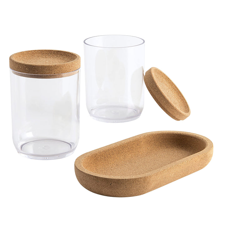 Canister with Cork Tray Set Brown Nature Casual Plastic Multi-Size - Diamond Home USA