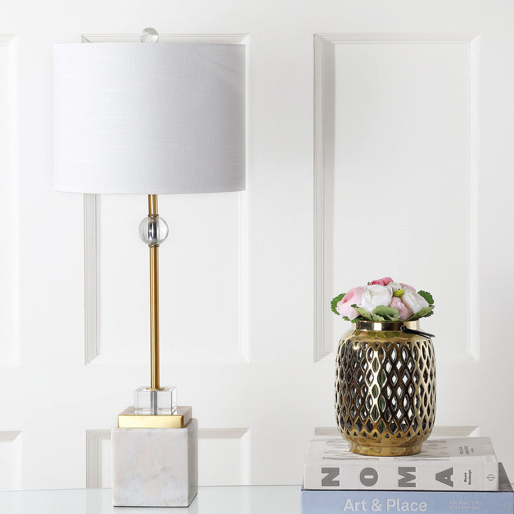 30" Marble/Crystal Led Table Lamp Brass (Set of 2) White Yellow Glam Traditional - Diamond Home USA