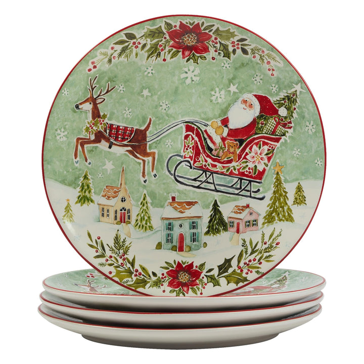Joy Of Christmas 16 Piece Dinnerware Set Service For 4 Green Multi Color Red - Diamond Home USA