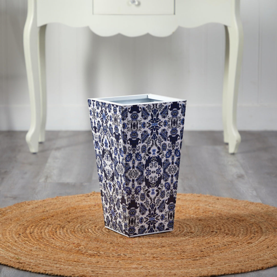 18" Oriental Blue and White Classic Metal Planter Traditional Distressed - Diamond Home USA
