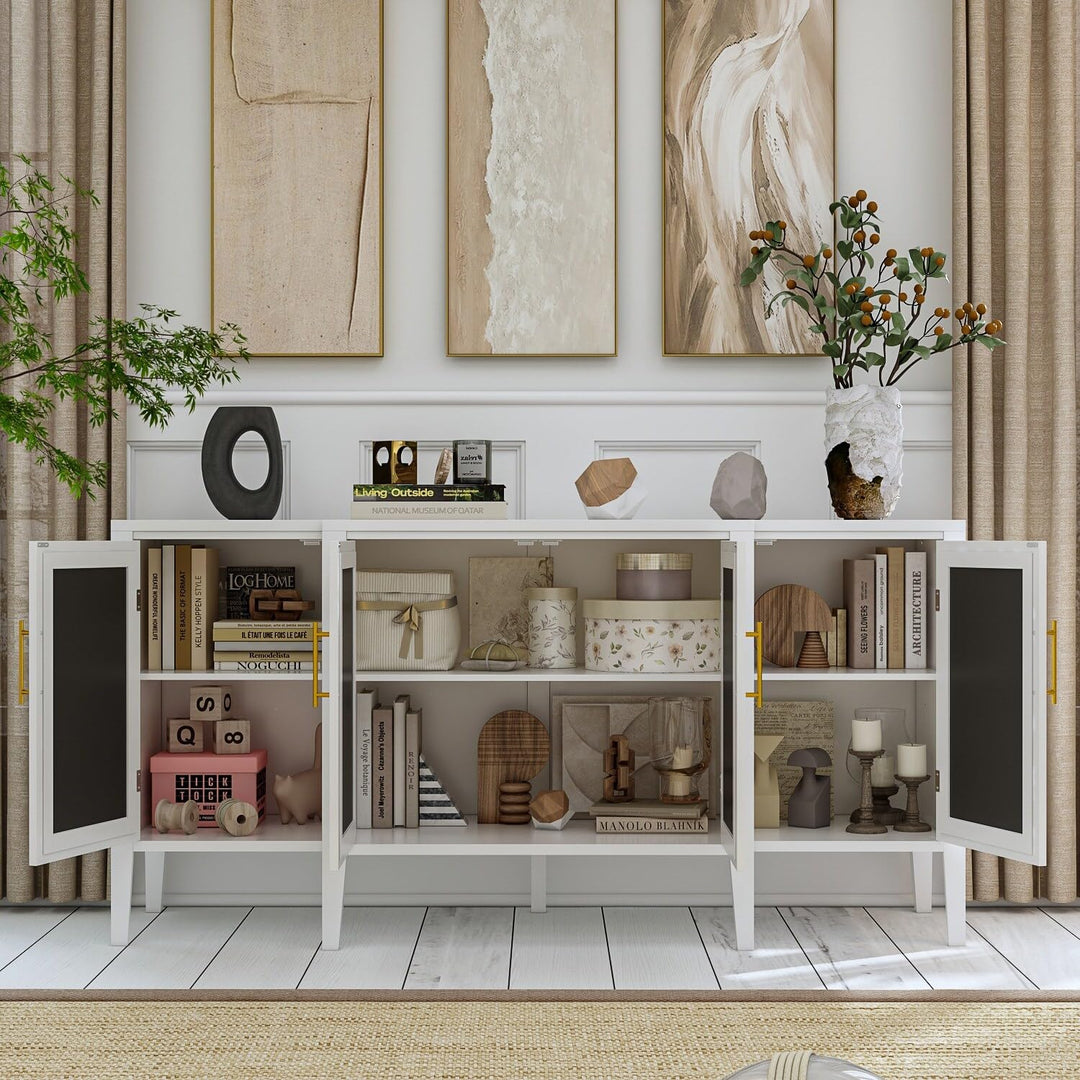 Large Server Console Table Sideboard 62.9" White Lacquer Mirrored Door French - Diamond Home USA