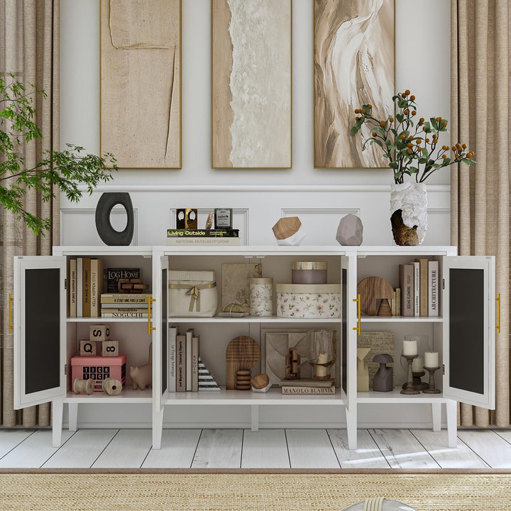 Large Server Console Table Sideboard 62.9" White Lacquer Mirrored Door French - Diamond Home USA