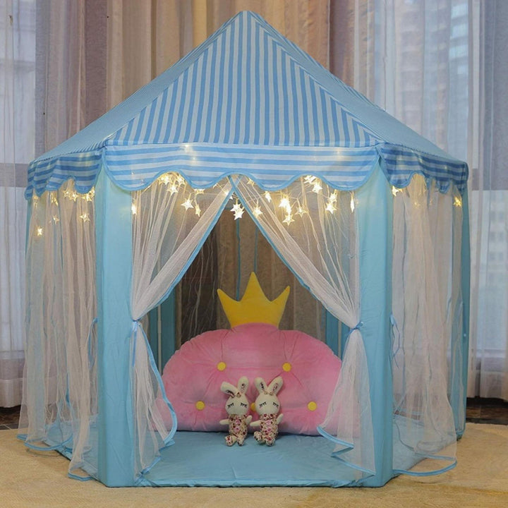55'' X 53'' Girls Large Princess Castle Play Tent with Star Lights Blue