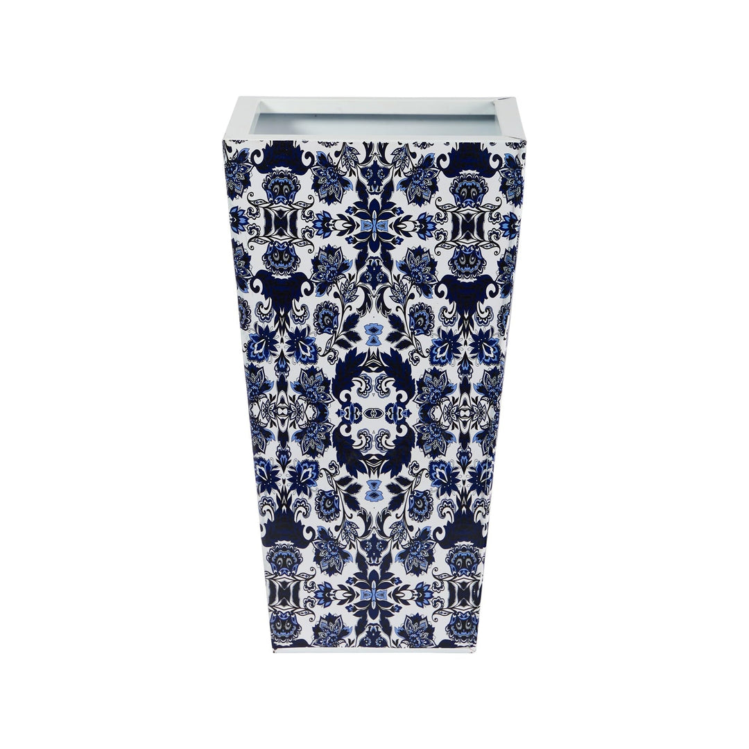 18" Oriental Blue and White Classic Metal Planter Traditional Distressed