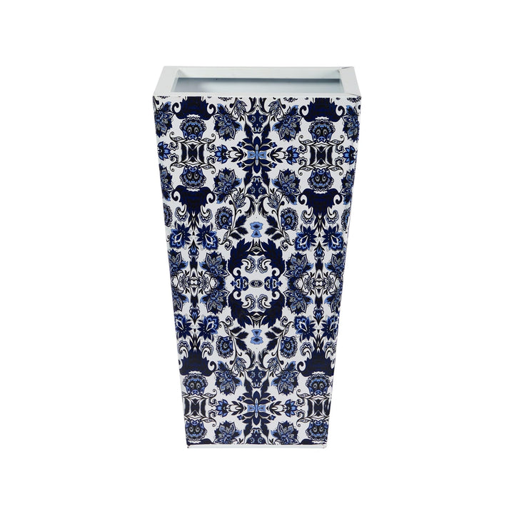 18" Oriental Blue and White Classic Metal Planter Traditional Distressed