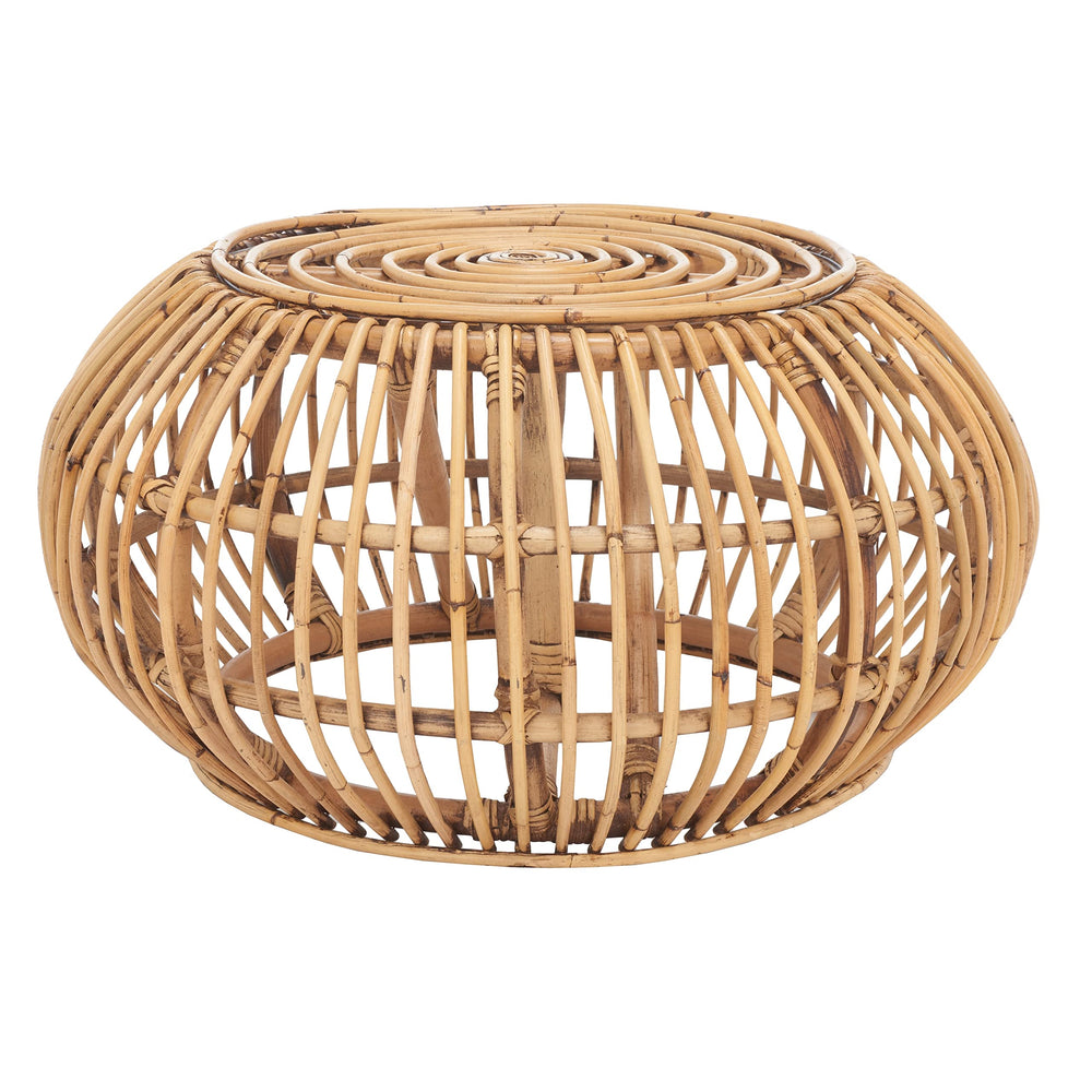 Tropical Coastal Boho Rattan Round Ottoman Brown Solid Nautical - Diamond Home USA