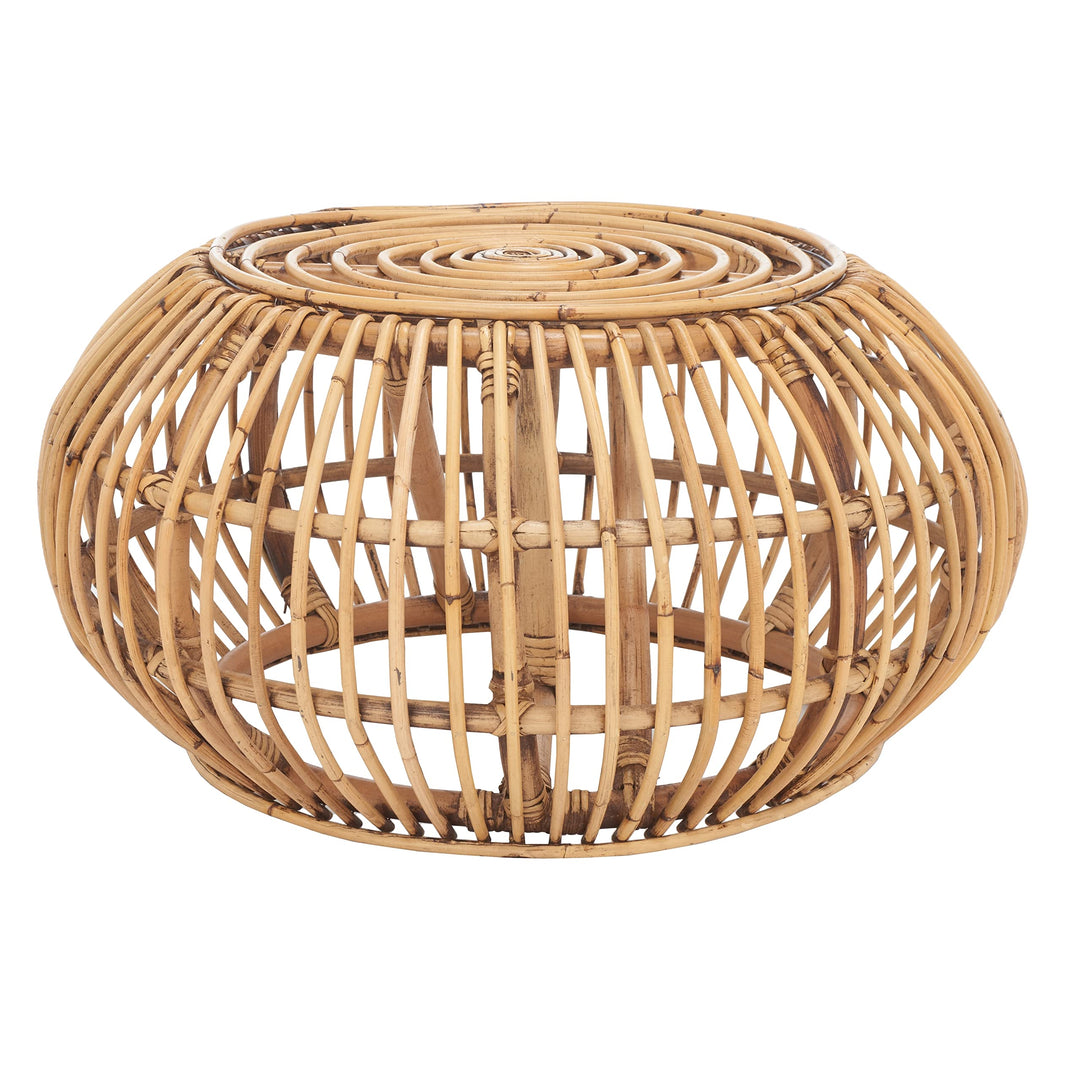Tropical Coastal Boho Rattan Round Ottoman Brown Solid Nautical - Diamond Home USA