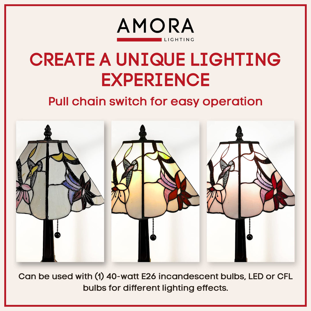 Amora Vintage Tiffany Lamp - Stained Floral Glass Nightstand Lamp - - Diamond Home USA