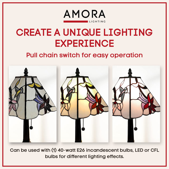 Amora Vintage Tiffany Lamp - Stained Floral Glass Nightstand Lamp - - Diamond Home USA