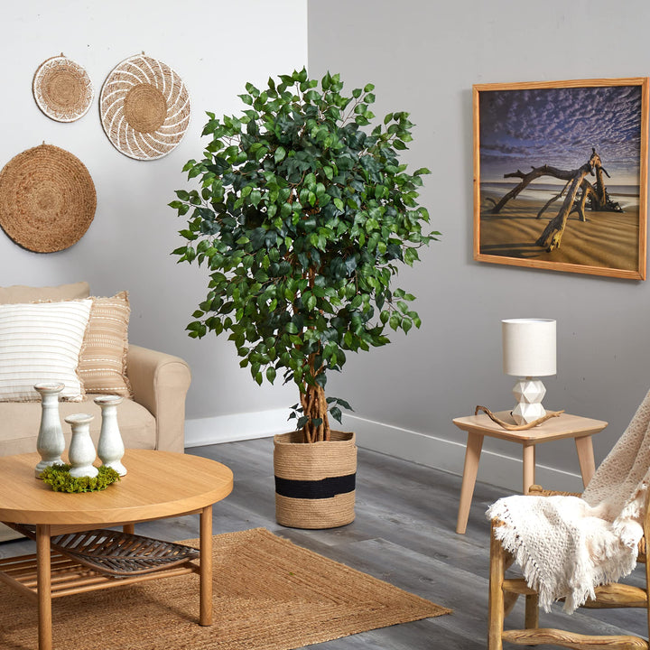 Nearly Natural 5.5ft. Palace Ficus Artificial Tree in Handmade Natural Cotton - Diamond Home USA