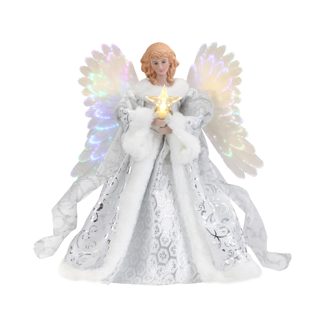 12" Fiber Optic Animated Tree Topper White Angel Red Plastic - Diamond Home USA