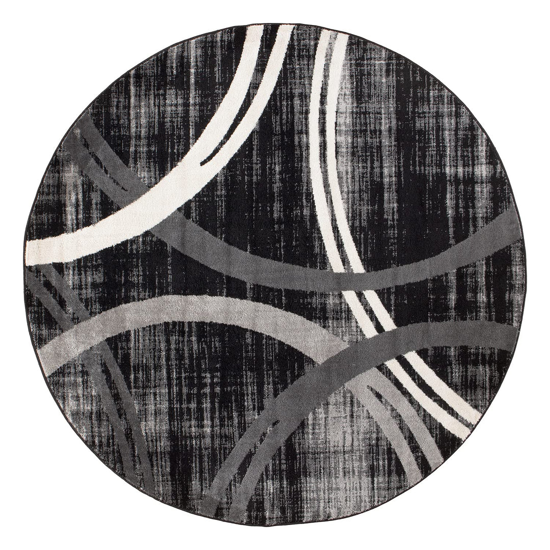 Rugshop Modern Wavy Circles Design Round Rug 6' 6" (6' 6" Diameter) Black 6'6" Round - Black