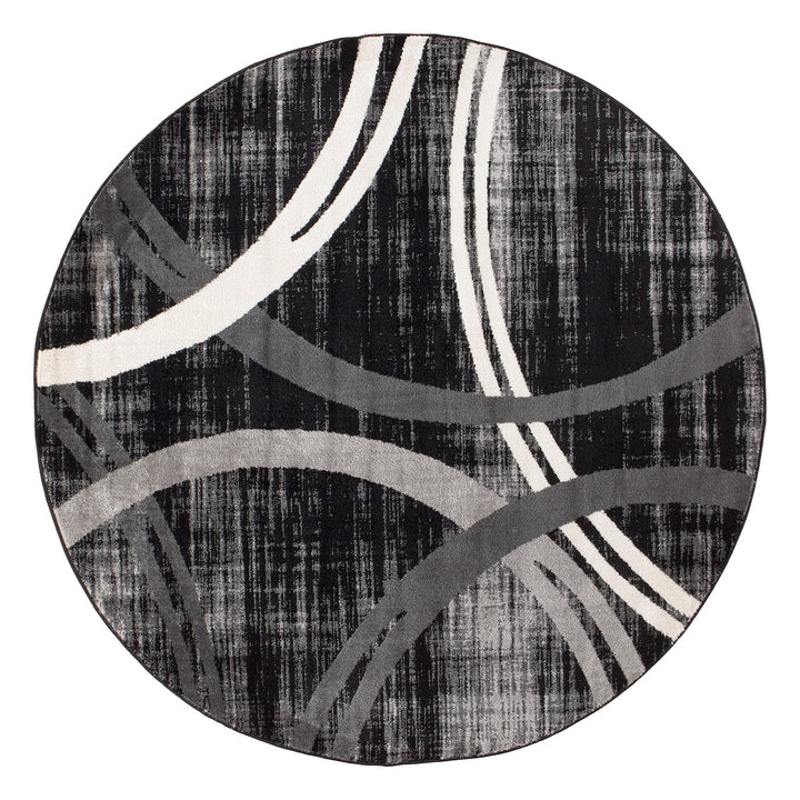 Rugshop Modern Wavy Circles Design Round Rug 6' 6" (6' 6" Diameter) Black 6'6" Round - Black