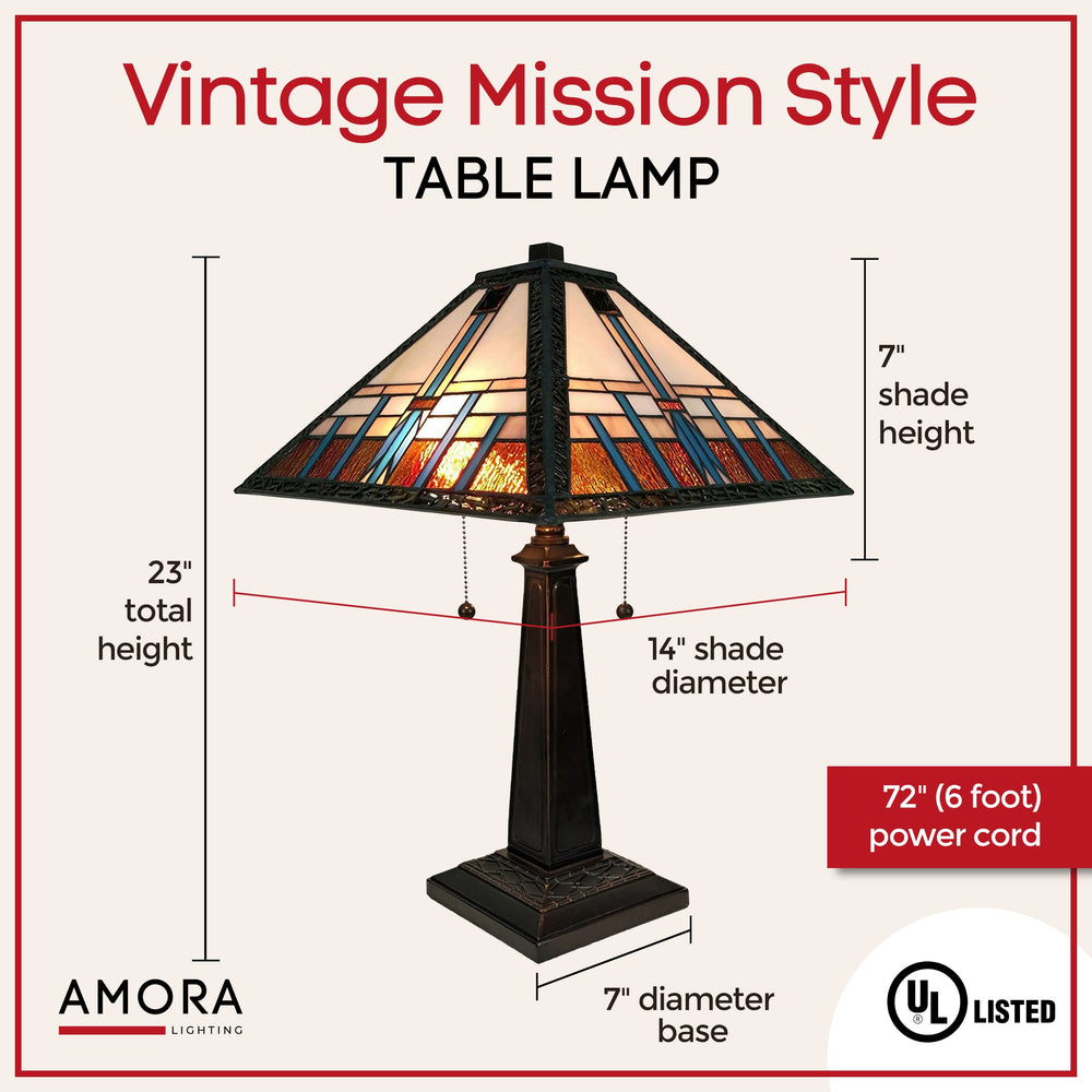 Amora Vintage Tiffany Table Lamp - Geometric Mission Style Table Night Light - - Diamond Home USA