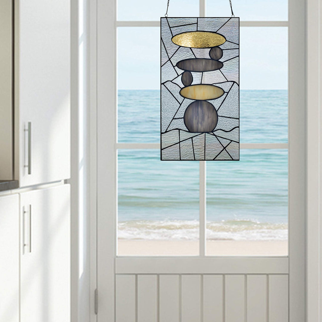 18" h Namaste Stained Glass Window Panel Grey Modern Contemporary Transitional - Diamond Home USA